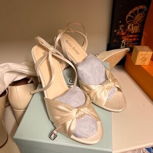 Silk Knotted Bow Block Heel Sandals with Double Ankle Straps